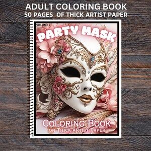 Party Mask 2 - Spiral Bound Adult Coloring Book - Thick Artist Pape…
